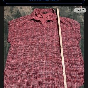 *Pleione Pink Vneck Blouse Cute Shirt  Summer Geometric Tunic Shirt Collar  XXL